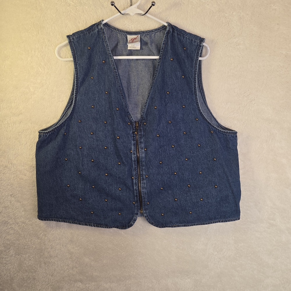 Vtg 90's D.W. Division of Graff Denim Jean Vest Womens Sz XL Zip Up Studded
